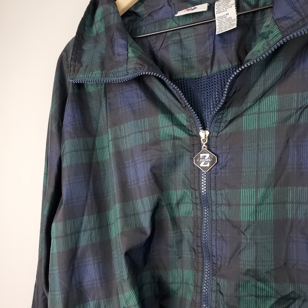Jerzees Green Blue Plaid ZIp Jacket Vintage Medium - Picture 4 of 7